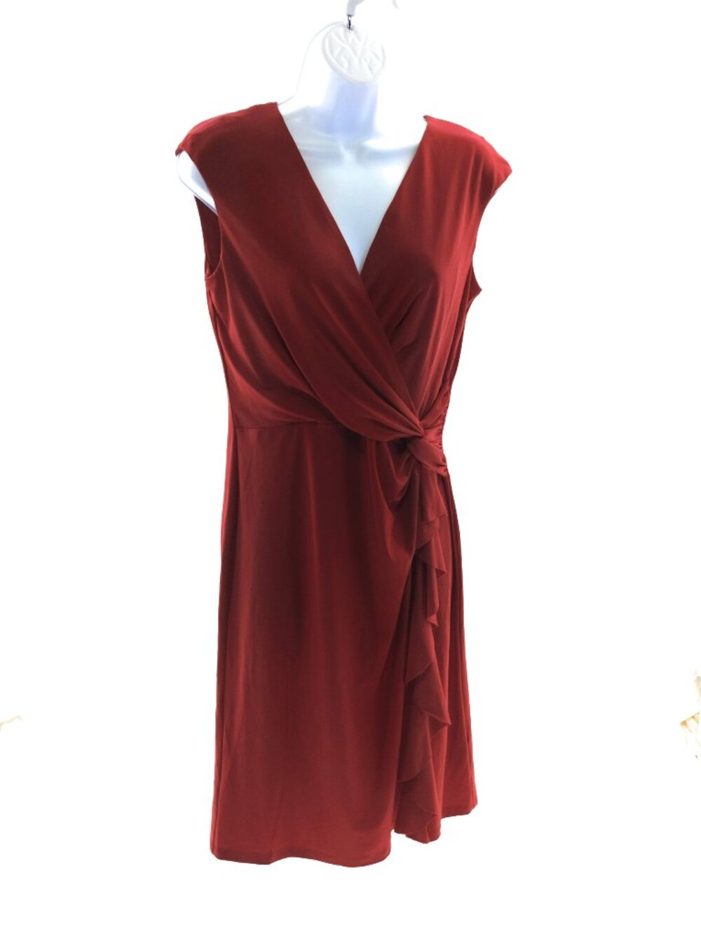 CHAPS Red Wrap Style Ruffle V-Neck Dress Women’s Medium